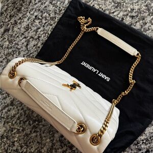 Saint Laurent Ivory Quilted Shoulder Bag with Gold Chain